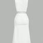 Ruched button front hollow cut out sleeveless shirt dress in white
