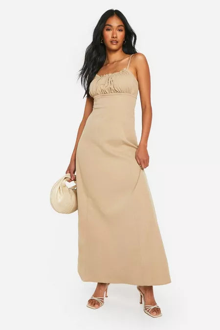 Ruched maxi dress in nude