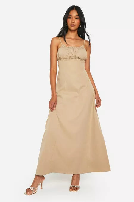 Ruched maxi dress in nude