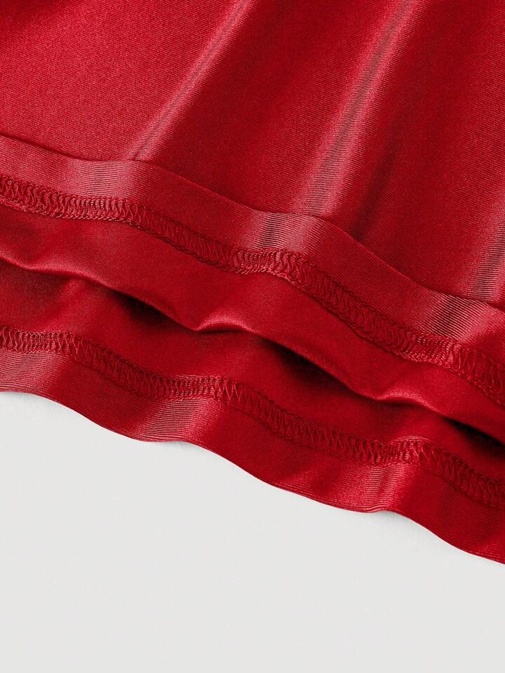 Ruched waist flared hem strap dress in red