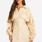 Ruched wide sleeve shirt dress in nude