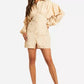 Ruched wide sleeve shirt dress in nude