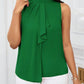 Ruffled collar open shoulder blouse in green