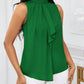 Ruffled collar open shoulder blouse in green