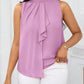 Ruffled collar open shoulder blouse in lilac