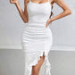 Ruffle decor trim spaghetti strap dress in white