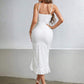 Ruffle decor trim spaghetti strap dress in white