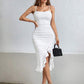 Ruffle decor trim spaghetti strap dress in white