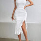 Ruffle decor trim spaghetti strap dress in white