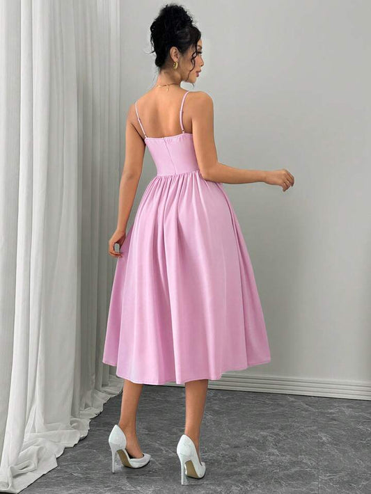 Ruffle hem spaghetti strap waist dress in pink