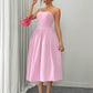 Ruffle hem spaghetti strap waist dress in pink