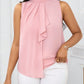 Ruffle open shoulder short sleeve blouse in pink
