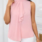 Ruffle open shoulder short sleeve blouse in pink