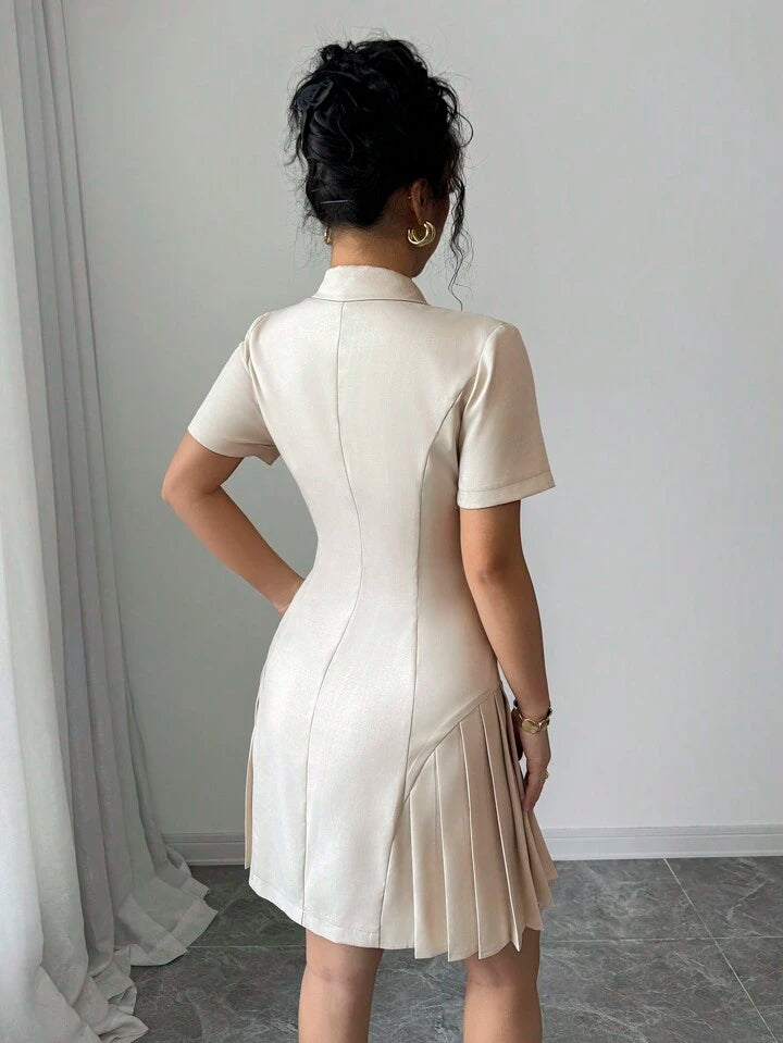 Ruffle short sleeve mini in nude