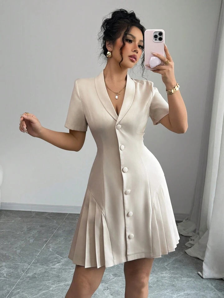 Ruffle short sleeve mini in nude