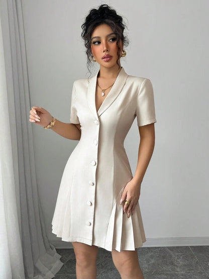 Ruffle short sleeve mini in nude