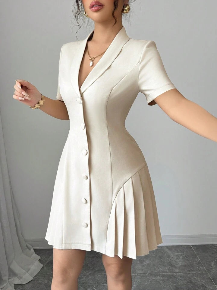 Ruffle short sleeve mini in nude