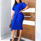 Ruffle sleeve sheath dress in blue