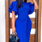 Ruffle sleeve sheath dress in blue