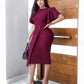 Ruffle sleeve sheath dress in burgundy