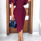 Ruffle sleeve sheath dress in burgundy