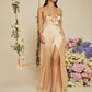 Ruffle trim tie side satin maxi in nude