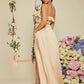 Ruffle trim tie side satin maxi in nude