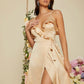 Ruffle trim tie side satin maxi in nude