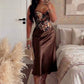 Satin high waist skirt in brown
