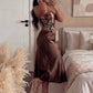 Satin high waist skirt in brown