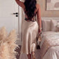 Satin high waist skirt in nude