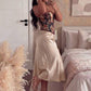 Satin high waist skirt in nude