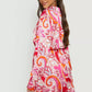 Satin swirl print belted dress in orange