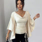 Scoop neck drawstring decor top in nude