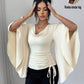 Scoop neck drawstring decor top in nude