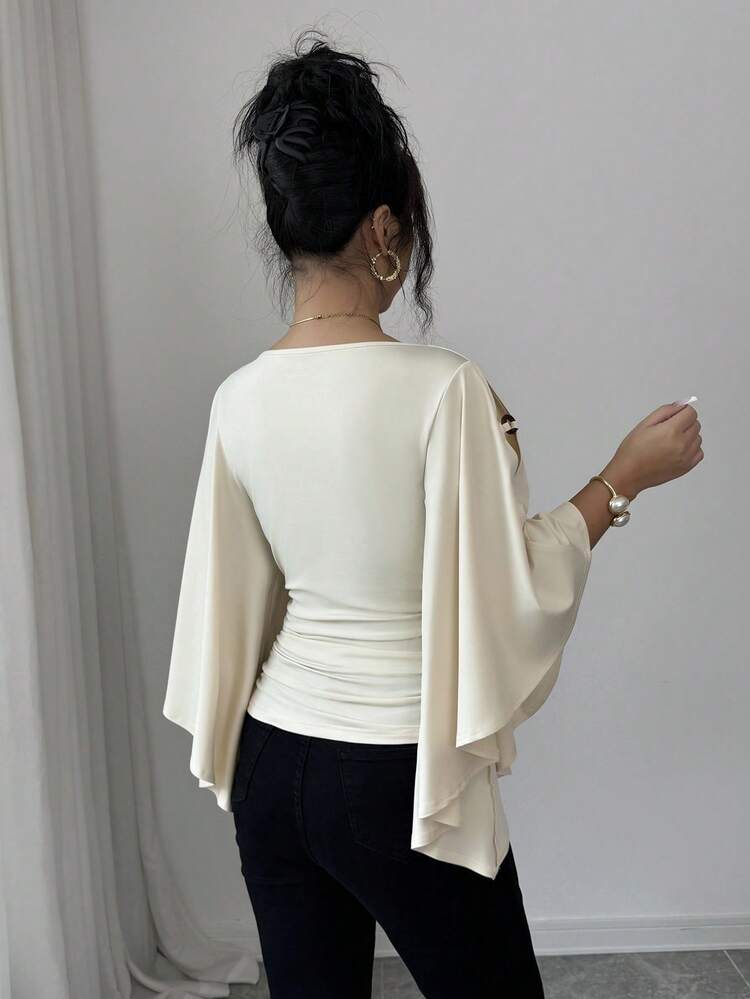Scoop neck drawstring decor top in nude