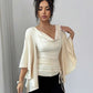 Scoop neck drawstring decor top in nude