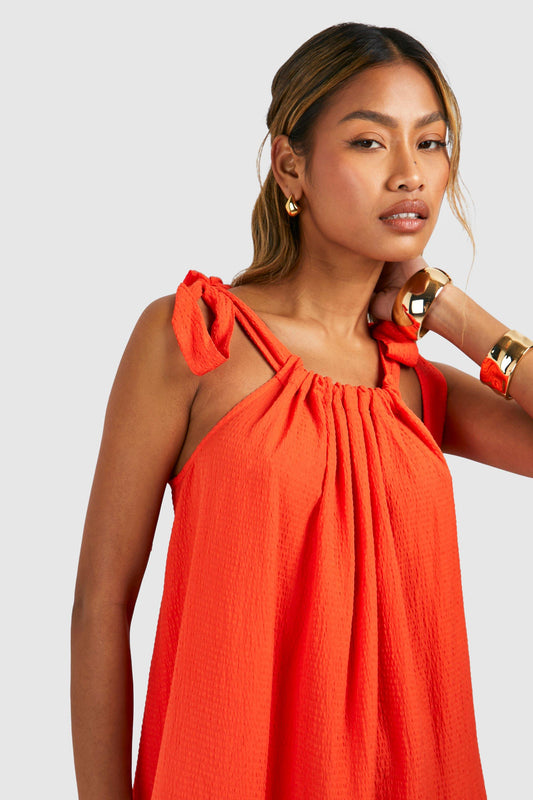 Seersucker tier hem maxi dress in orange