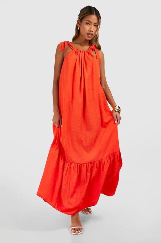 Seersucker tier hem maxi dress in orange