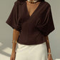 Short sleeve loose fitting blouse in mauve