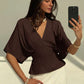 Short sleeve loose fitting blouse in mauve