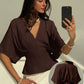Short sleeve loose fitting blouse in mauve