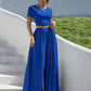 Short sleeve tee & wide leg pants in blue
