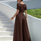 Short sleeve tee & wide leg pants in brown