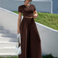 Short sleeve tee & wide leg pants in brown
