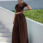 Short sleeve tee & wide leg pants in brown