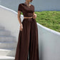 Short sleeve tee & wide leg pants in brown