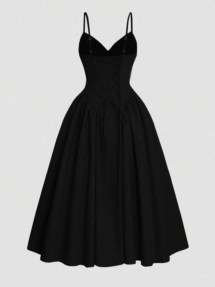 Side splice ruched bust long dress in black