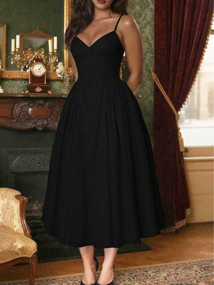 Side splice ruched bust long dress in black