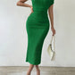 Sleeveless asmmetrical collar pleated dress in green